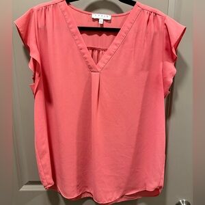 Chaus Pink V-Neck Ruffle Sleeve Blouse